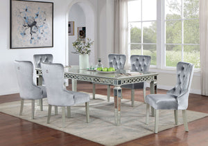 English Elm Glam 7Pc Silver & Dark Gray Dining Set With Expandable Table & Wingback Chairs For Elegant Spaces B2741S00065