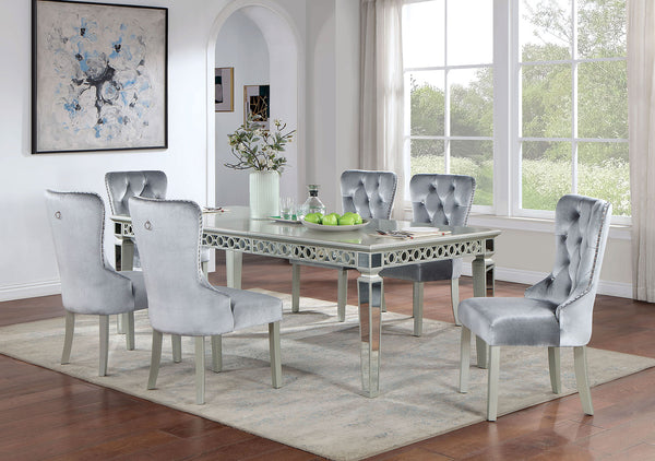 English Elm Glam 7Pc Silver & Dark Gray Dining Set With Expandable Table & Wingback Chairs For Elegant Spaces B2741S00065