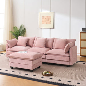 English Elm Beige Chenille Sectional Sofa with Modular Ottoman for Living Room or Studio Pink W2603S00003