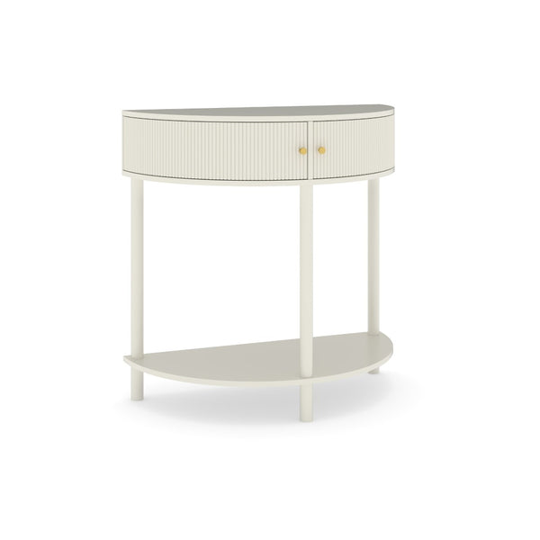 English Elm Artisan-crafted Demi-lune Console Sculptural Wave Drawers Vanilla Lacquer Hallway Accent Cream White W2557P329370