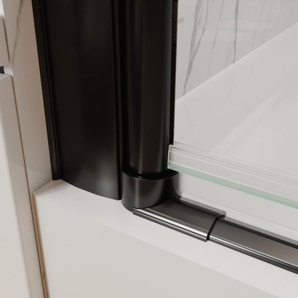 English Elm 36-38 in Frameless Pivot Shower Door Clear Glass Matte Black Hardware Reversible Swing W63777051