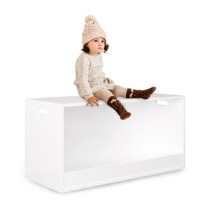 English Elm Open Toy Storage Box for Kids White Wooden Organizer Bin - Open Front Plush & Book Holder, Modern Playroom Solution W808P298013