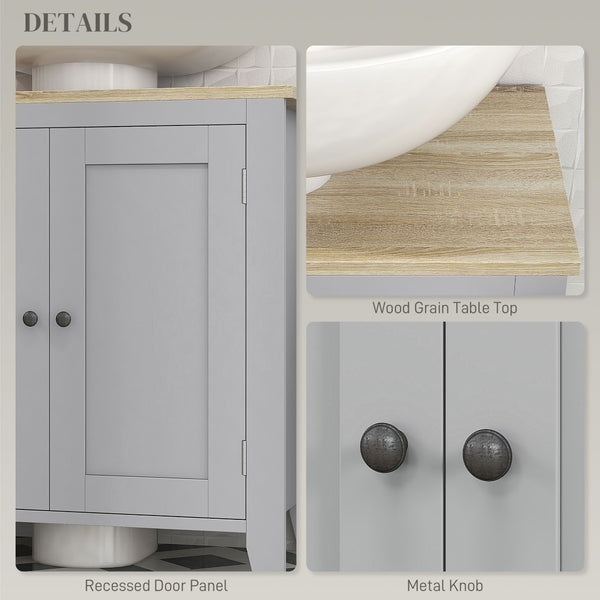 English Elm Kleankin Pedestal Sink Cabinet with U-shape Cutout Adjustable Shelf Gray Bathroom W2225P200782