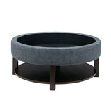 Madison Park Miller Traditional Round Storage Ottoman MP101-0225 Denim/Brown