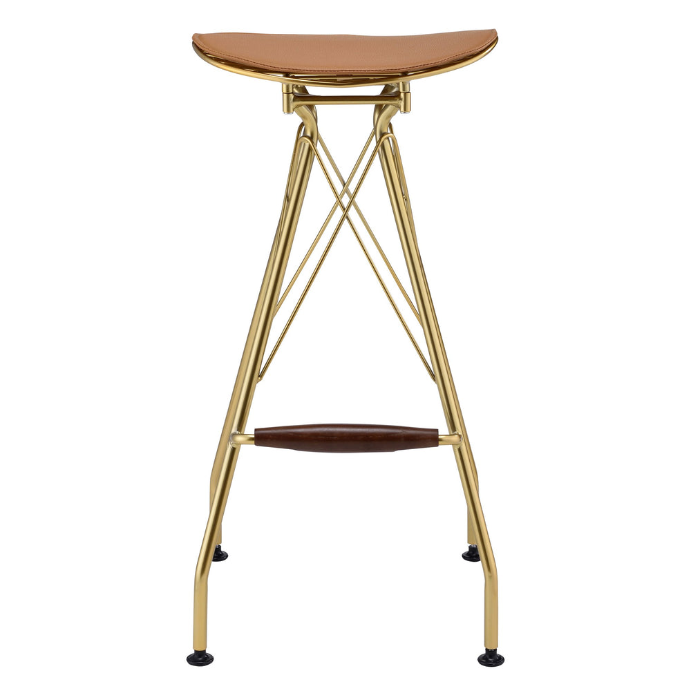 English Elm Whiskey Backless Bar Stools Set of 2 — Gold Frame, Saddle Seat Ergonomic Design with Footrest for Stylish Kitchen B062P186440
