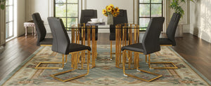 English Elm Table and Chair Set Oval Tempered Glass Top Six Seat Glam Dining with Arched Legs Black+Gold,Transparent W1151S04720
