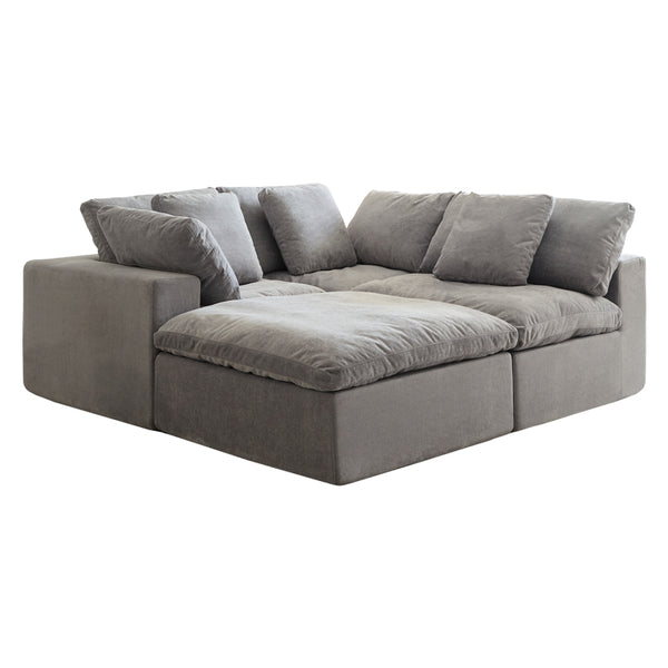 English Elm Cloud Modular Sectional Sofa - Oversized L-Shaped Deep Seat Couch with Sherpa Fabric & Ottoman Comfort Light Gray W3622S00005