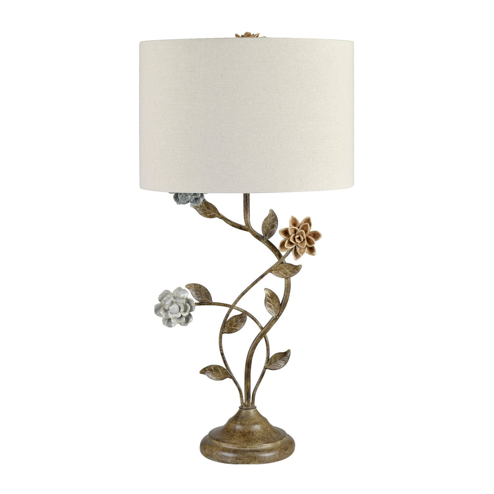 Crestview Collection 29.5"H Metal Bloom Table Lamp - Whimsical Floral Design, Vintage Brass Finish & Warm Linen Shade   Cvazer214