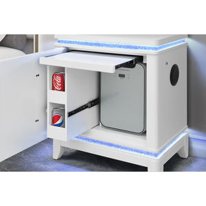 English Elm Adalid White Nightstand with Glittered Front, Bluetooth Speaker, LED Light, Built-in Cooler & USB Port B201P394797