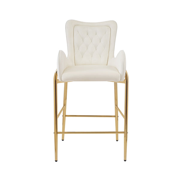 English Elm Christopher Knight Home® - 28.75inch Velvet Counter Height Stool Set of 2 with Tufted Back, Gold Frame & Foam Comfort, 265lb White N762P199823K