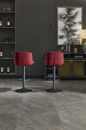 English Elm Chrome Velvet Swivel Bar Stool Set of 2 — Height Adjustable, 360° Rotating Footrest, Red Upholstery W1249P253969
