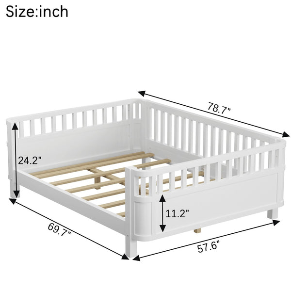 English Elm Twin Low Profile Pine Wood Kids Bed with Safety Rails and Fence Style Headboard W2593P367052