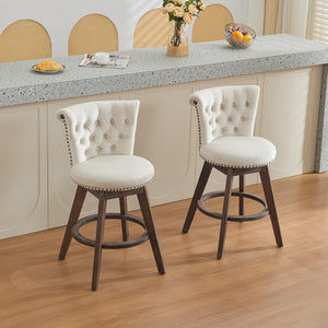 English Elm 26" Plush Velvet Swivel Counter Stools Set of 2 with Tufted Back, High-Res Foam & Sturdy Wood Legs Beige W1143P362518