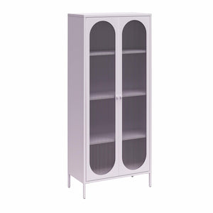 English Elm Luna Tall 2-Door Accent Cabinet with Fluted Glass Doors, Metal Frame, Oval Design & Adjustable Shelves B2733P393046