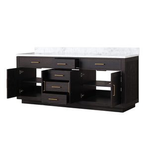 English Elm Abbey 80" Black Oak Double Vanity with Carrara Marble Top, Solid Wood Frame, Soft-Close Drawers B2731P260860