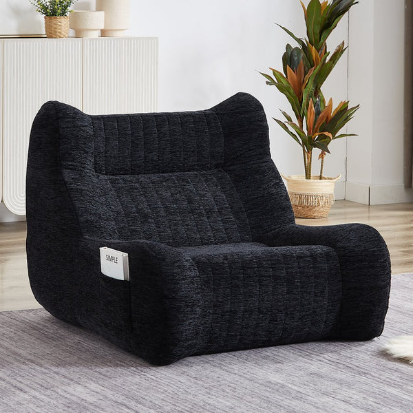 English Elm Bean Bean Bag Chair with Armrests Ergonomic Chenille Lounge Seat Filled with High-Resilience Sponge Black W3434P329809