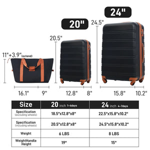 English Elm Hardshell Abs Spinner Luggage Set with Tsa Lock Carry on and Checked Suitcase Trio Black+Brown PP309433AAP