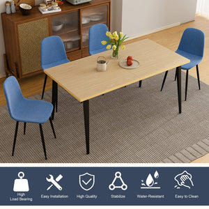 English Elm 63-Inch Rustic Industrial Dining Table Set With 4 Blue Chairs, Durable Iron Legs For Home & Patio W2699S00066