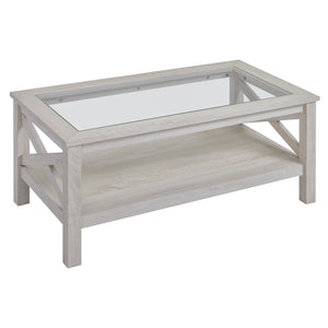 English Elm HOMCOM Farmhouse Coffee Table with Flip Lift Top and Hidden Storage, Square Center Table, Rustic Charm White Oak W2225P217445