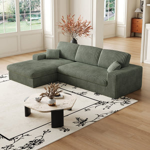 English Elm 114.5'Modern Corduroy Modular sofa with reversible chaise, slow-rebound foam cushions and versatile L-shape seating Green W834S00459