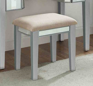 English Elm Transitional Glam Mirrored Vanity with Padded Stool, Spacious Drawers, Central Mirror for Prep and Storage Silver 50 L x 31 W x 16 H B2741P400801