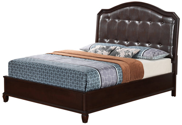English Elm Transitional Cappuccino Queen Bed with Beige Finish, 57"H x 65"W x 87"D, Solid Particleboard Frame, Easy Assembly, Stylish Durable Comfort B078S00520