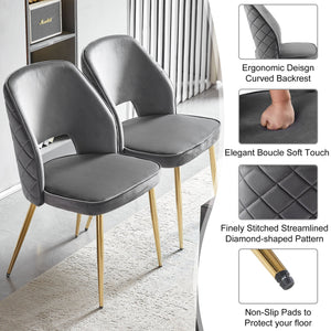 English Elm Grey Velvet Hollow-Back Dining Chairs with Gold Metal Legs, Ergonomic Sponge Cushions Set of 4 Stylish Supportive Seats W1164P188239