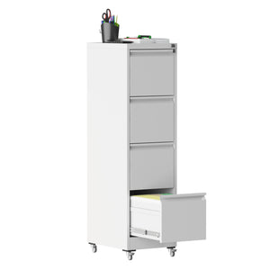 English Elm 4 Drawer Locking File Cabinet on Wheels with Anti-Tilt System, Corrosion-Resistant Metal, Secure Mobile Storage White T2398P310005
