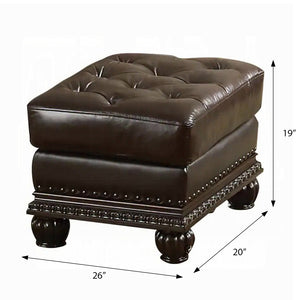 English Elm Espresso Button-Tufted Armless Ottoman with Nailhead Trim in Cherry Finish — Backless Sleek Accent Seat B062P209192