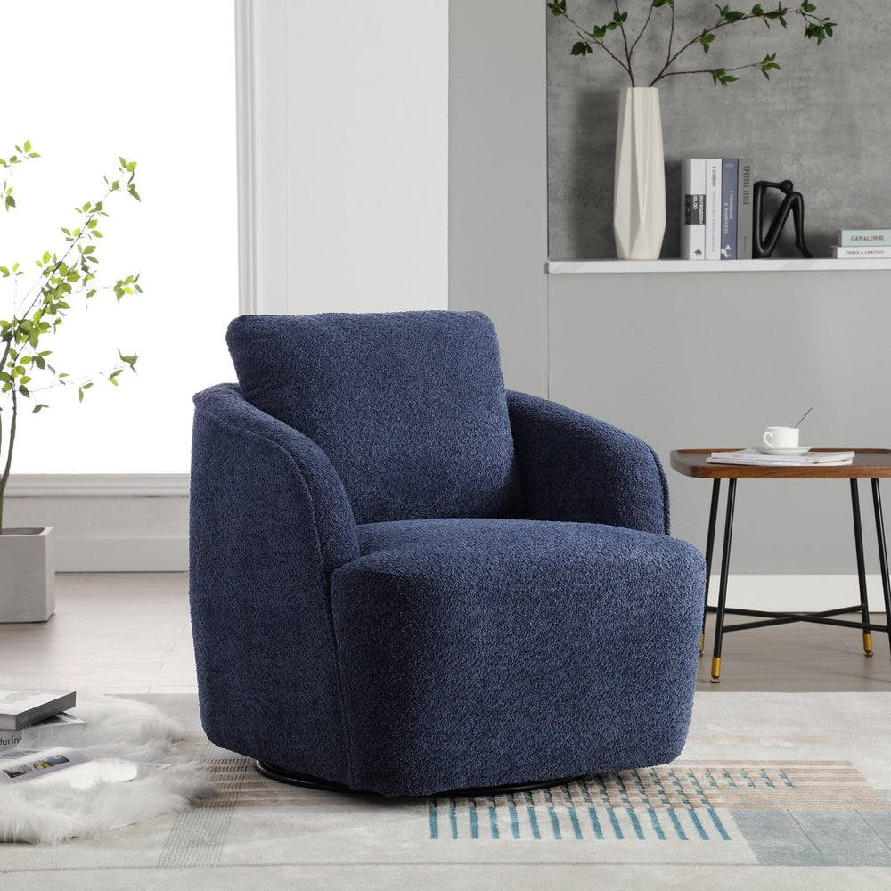 English Elm 30.3"w Boucle Barrel Swivel Chair 360 Rotation Lounge Seating for Living Room Navy W3188P400934