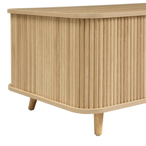 English Elm Modern Mid-century Coffee Table Tambour Doors Open Shelves Warm Wood Living Room Natural N770P333551N