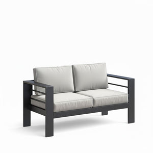 English Elm 52" Outdoor Iron Loveseat with Olefin Cushions for Patio Deck or Poolside Use Black+Grey B082P455109
