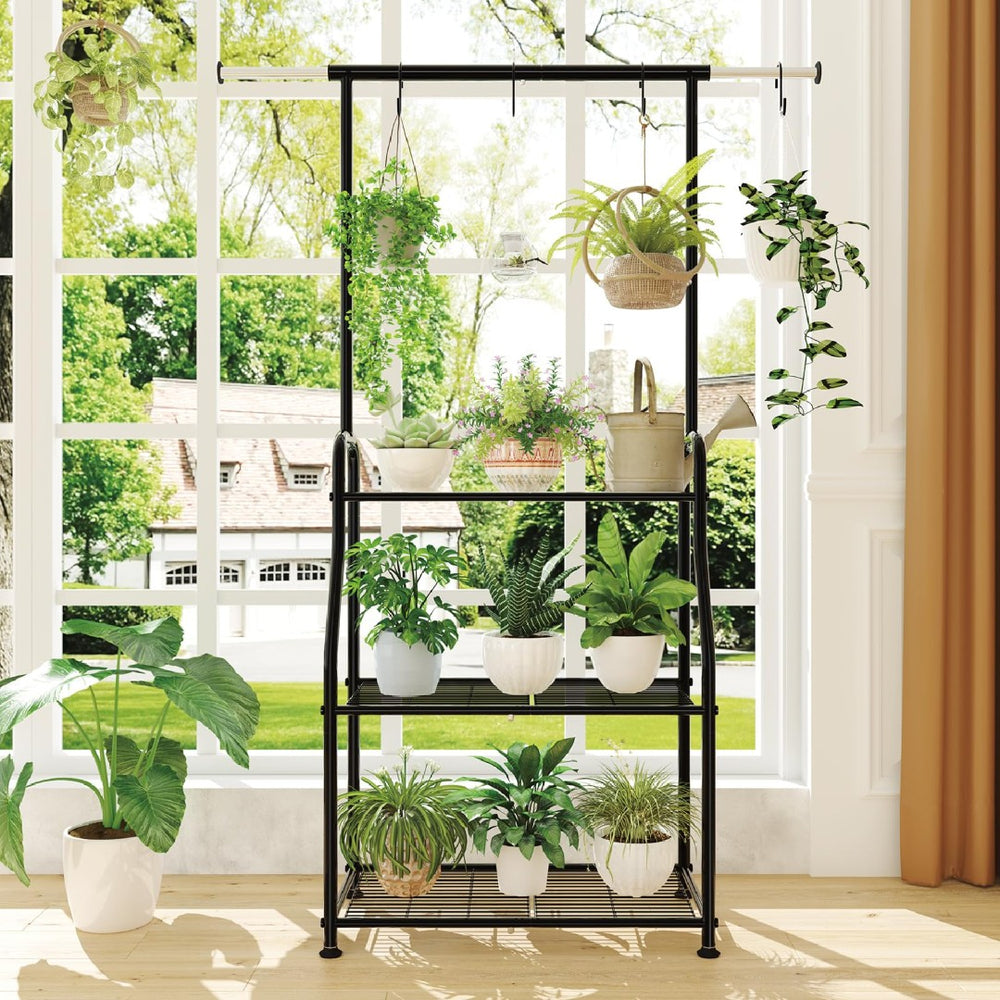 English Elm Metal Three Tier Vertical Plant Stand with Extendable Rod for Indoor Outdoor Display W2181P480533