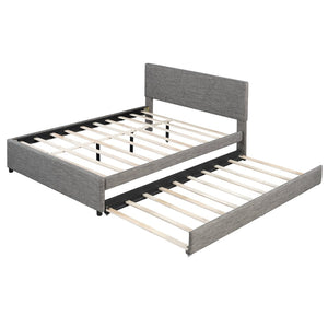 English Elm Queen Linen Upholstered Platform Bed with Brick Textured Headboard and Pull Out Trundle SF000004AAE-1