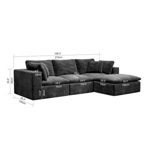 English Elm 108.3*68.9"Modular sectional sofa - Plush grey corduroy 4PC no-assembly reversible chaise, space-saving comfort W3819S00079