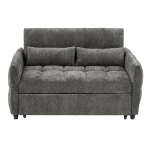 English Elm 52.8" Loveseat Sofa Pull-Out Bed with Adjustable Backrest, Tufted Chenille, 3 USB Ports & Pillows Grey N719S001710E
