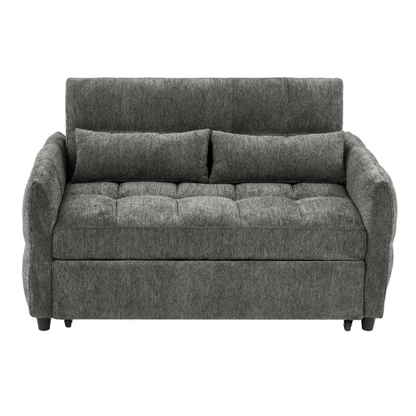 English Elm 52.8" Loveseat Sofa Pull-Out Bed with Adjustable Backrest, Tufted Chenille, 3 USB Ports & Pillows Grey N719S001710E