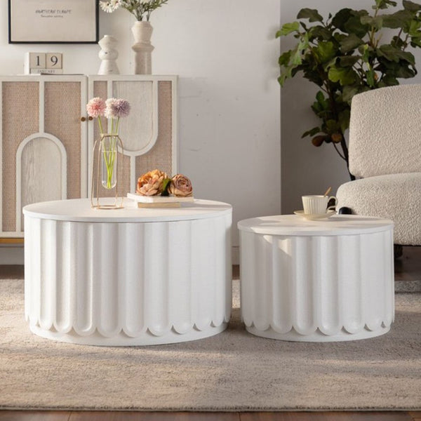 English Elm White Nesting Coffee Table Set with Hidden Storage and Curved Minimalist Design W3081P389057