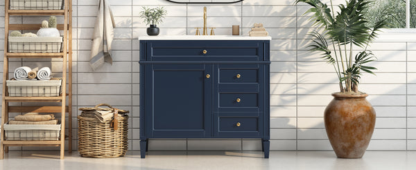 English Elm 36'' Modern Bathroom Vanity With Storage, Elegant Single Sink Design, 2 Drawers & Tip-Out Drawer N710S136004C