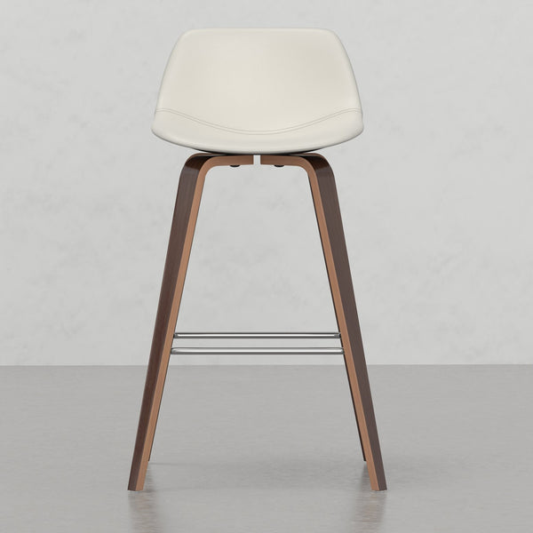 English Elm Harvard Cream Bentwood Counter/Bar Stools Set of 2 — Mid-Century Faux Leather Seats, Chrome Footrest B2732P253611