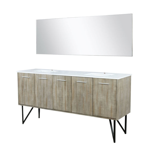 English Elm Rustic Acacia Double Bath Vanity With White Quartz Top, Ample Storage & 70" Mirror For Style B2731S01386-GIGA