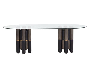 Sunpan Yanna Dining Table - 94.5" Eclectic Design With Glass, Mindi Wood & Stainless Steel Accents For Style Brown Glass 111550