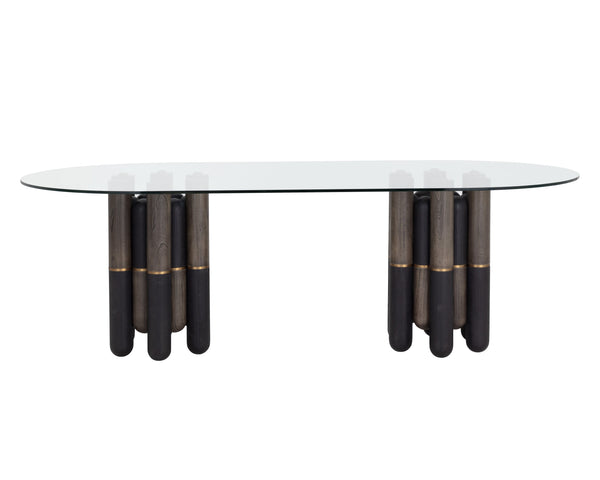 Sunpan Yanna Dining Table - 94.5" Eclectic Design With Glass, Mindi Wood & Stainless Steel Accents For Style Brown Glass 111550