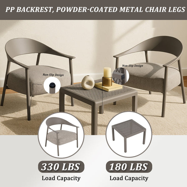 English Elm Modern 2-Piece Accent Chair Set with Coffee Table — Plush Cushions, Sturdy Iron Frame, Compact Chic Design Warm Grey W3450P323348