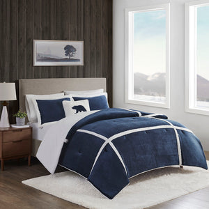 Woolrich Orlen Cottage/Country Plush to Sherpa Comforter Set WR10-3842 Navy