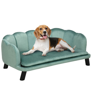 English Elm PawHut Velvet Dog Couch with Removable Foam Cushion, Pearl-Back Sofa on Birch Legs for Large Dogs W2225P217297
