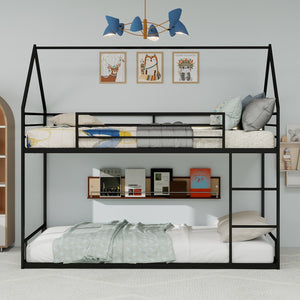 English Elm Metal Twin over Twin Bunk Bed Sturdy Heavy-Duty Frame with Silent Slats, 13" Guardrail & Ladder Black W1935P330797