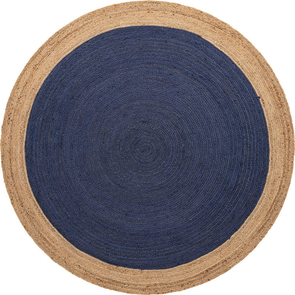 Unique Loom Braided Jute Goa Hand Braided Border Rug Navy Blue, Tan 8' 0" x 8' 0"
