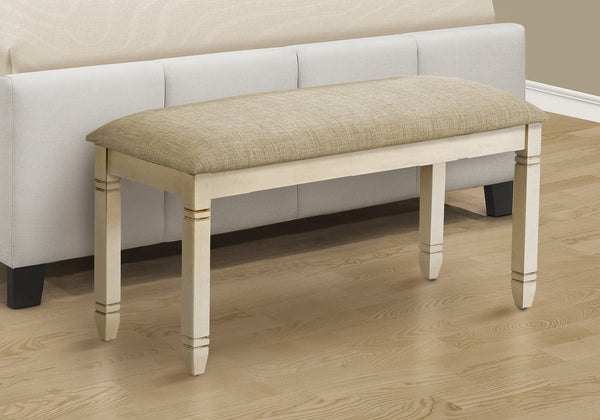 English Elm Bench, 41" Rectangular Upholstered Seat with Solid Wood Legs, Transitional Entryway & Dining Accent White 43 L x 17 W x 7 H B2710P287007