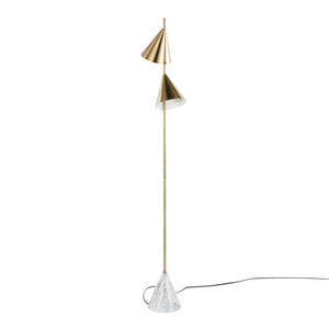 English Elm Cone 65" Glam Metal Floor Lamp with Brushed Finish, White Faux Marble Base, Dual Cone Shades, LED Gold B202P224137